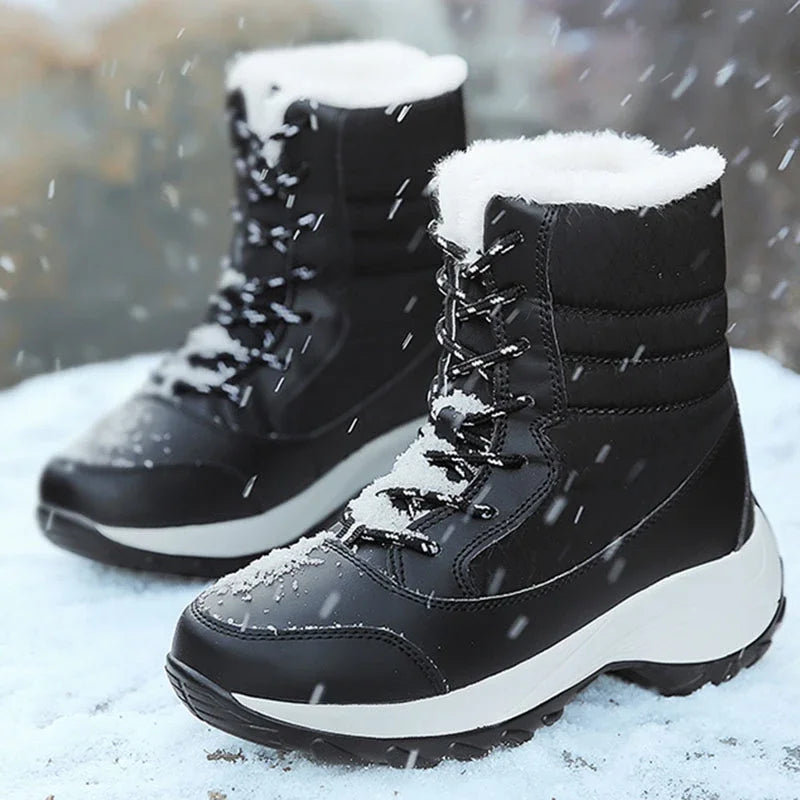 Women Boots Waterproof Heels Boots For Winter 2023 Tren Platform Ankle Boots Keep Warm Snow Shoes Plush Outdoor Short Boots Platonelstore