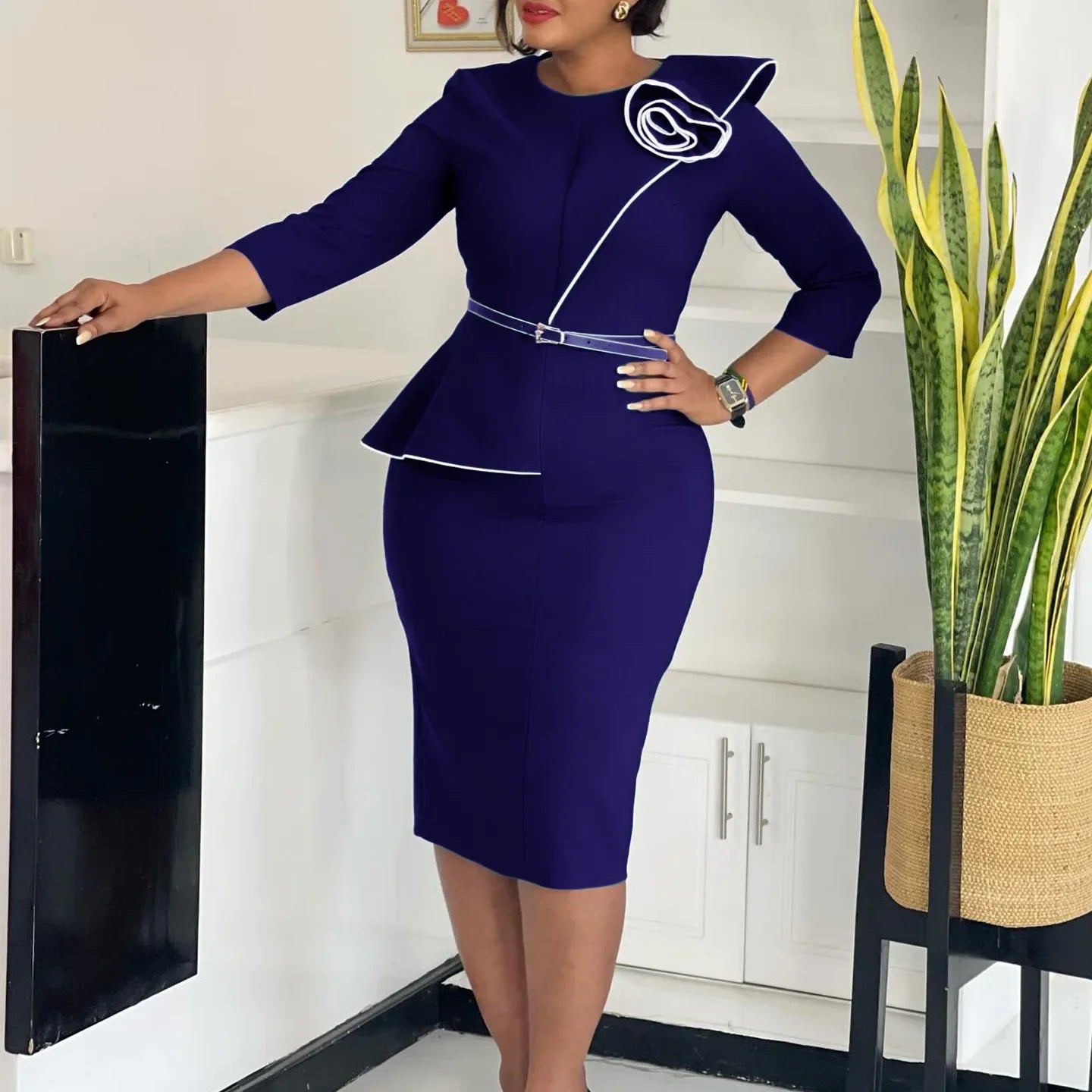 Elegant African Printed Wraparound Pencil Dress Women's Fashion Spring New Style D551 OL Skirt Bodycon Dress Elegant Manner Platonelstore