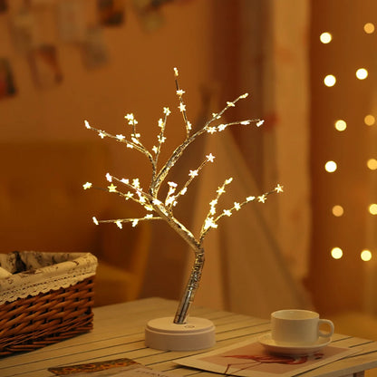 Fairy Light Spirit Tree Lamp Sparkly Tree Lamp Battery/USB Operated LED Mini Tree Warm Light Pearl Starry Night Light Platonel