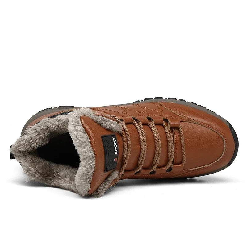 Winter Mens Boots 2023 New Warm Plush Leather Snow Ankle Boots Outdoor Work Casual Shoes Non-slip Rubber Bota Masculina Platonelstore