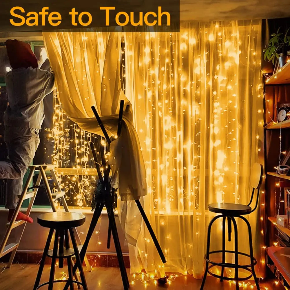 LED Curtain String Lights Christmas Garland Decor Fairy Light 8 Modes USB Remote Control Wedding Holiday Party for Bedroom Home Platonelstore