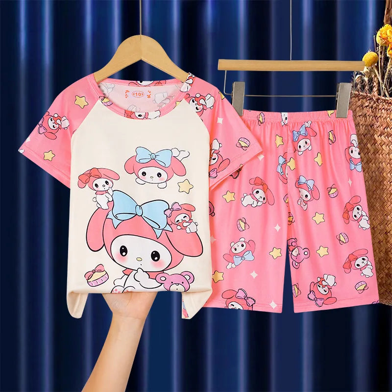 Summer Children's Pajamas Short Sleeve Girls Cartoon Old Boys Boys Home Clothes Set Pajama Sleepwear Robe Clothing Mother Kids Platonelstore