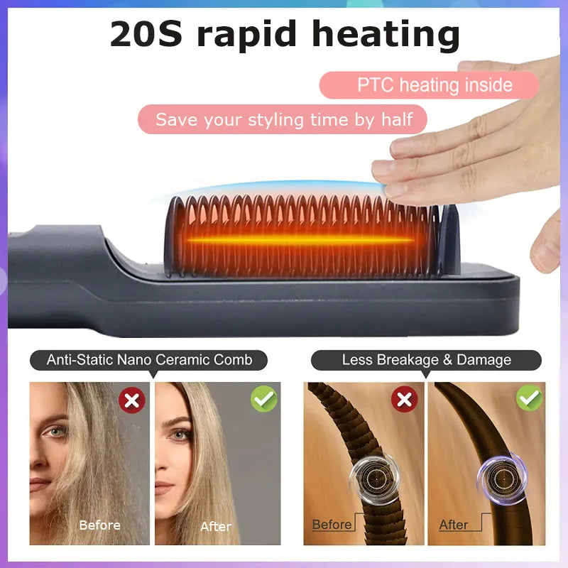 Electric Hot Comb Multifunctional Straight Hair Straightener Comb Anti-Scalding Styling Tool Straightening Brush. Platonel