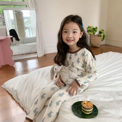 Children's Pajamas Set Autumn and Winter Long-sleeved Tops Cute Design Cartoon Pattern + Trousers Simple Style Home Clothes Platonelstore