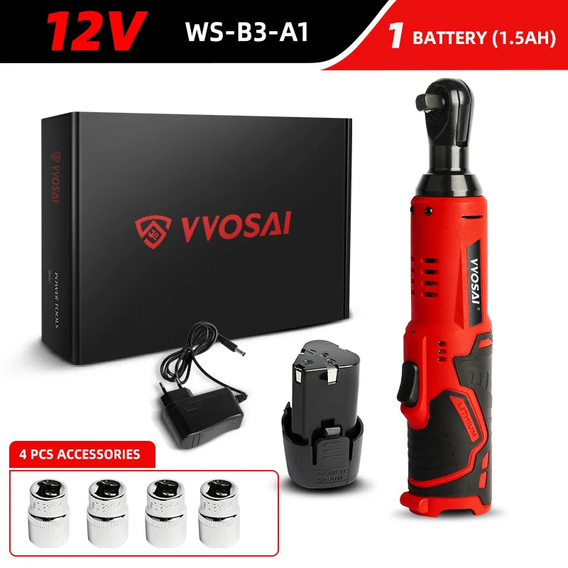 VVOSAI 45NM Cordless Electric Wrench 12V 3/8 Ratchet Wrench set Angle Drill Screwdriver to Removal Screw Nut Car Repair Tool Platonelstore