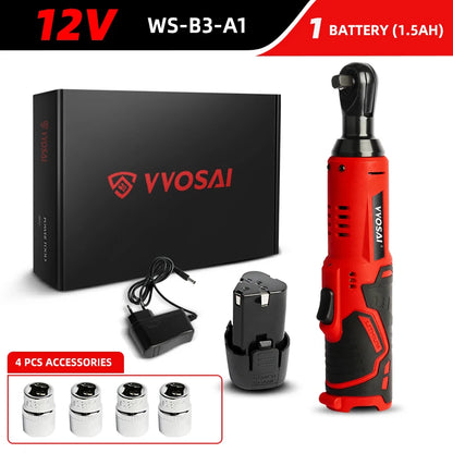 VVOSAI 45NM Cordless Electric Wrench 12V 3/8 Ratchet Wrench set Angle Drill Screwdriver to Removal Screw Nut Car Repair Tool Platonelstore