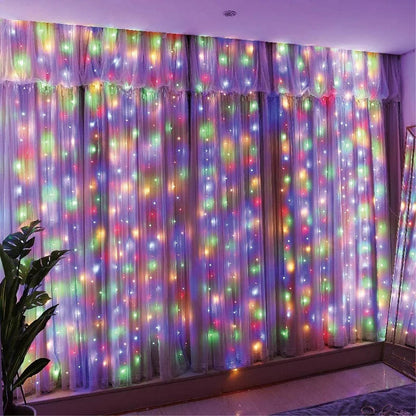 LED Curtain String Lights Christmas Garland Decor Fairy Light 8 Modes USB Remote Control Wedding Holiday Party for Bedroom Home Platonelstore