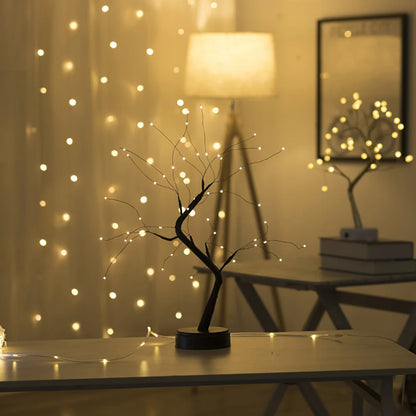 Fairy Light Spirit Tree Lamp Sparkly Tree Lamp Battery/USB Operated LED Mini Tree Warm Light Pearl Starry Night Light Platonel