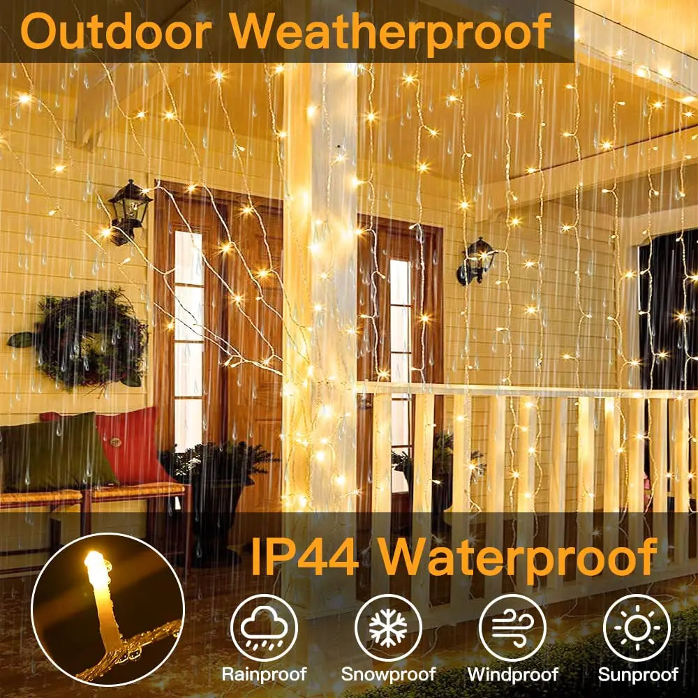 LED Curtain String Lights Christmas Garland Decor Fairy Light 8 Modes USB Remote Control Wedding Holiday Party for Bedroom Home Platonelstore