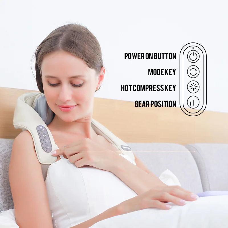 Massagers for Neck and Shoulder with Heat Shiatsu Kneading Neck Massager Rechargeable Cervical Massage Shawl Soothing Muscle Platonel