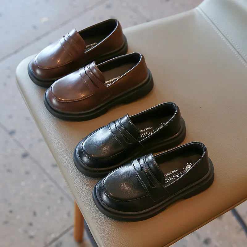 Children Leather Shoes Spring Autumn Slip-on Boys Loafers Black Party Shoes Girls Students Dress Flats Formal Wedding Kids Shoes Platonel