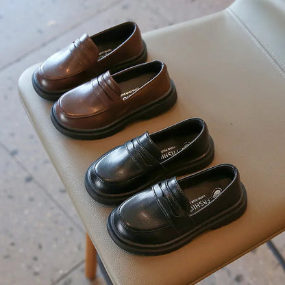 Children Leather Shoes Spring Autumn Slip-on Boys Loafers Black Party Shoes Girls Students Dress Flats Formal Wedding Kids Shoes Platonel