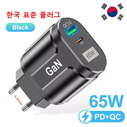 GaN 65W USB C Charger Quick Charge Korea Plug PD USB-C Type C Fast USB Charger For iPhone 13 Xiaomi Samsung Max Macbook Platonelstore