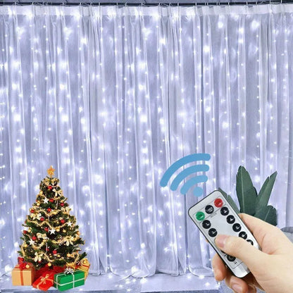 6x3M LED USB Curtain String Fairy Lights Christmas Garland 8 Modes Remote for New Year 2024 Party Garden Home Wedding Decoration Platonelstore