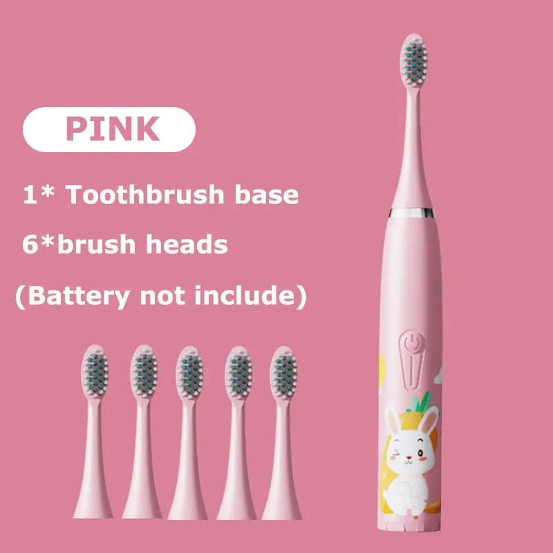 Cartoon Electric Toothbrush Twins Kids Sonic Electric Toothbrushes with 5 Replacement Brush Heads Battery Electric Teeth Brush Platonelstore