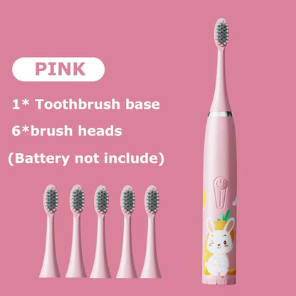 Cartoon Electric Toothbrush Twins Kids Sonic Electric Toothbrushes with 5 Replacement Brush Heads Battery Electric Teeth Brush Platonelstore