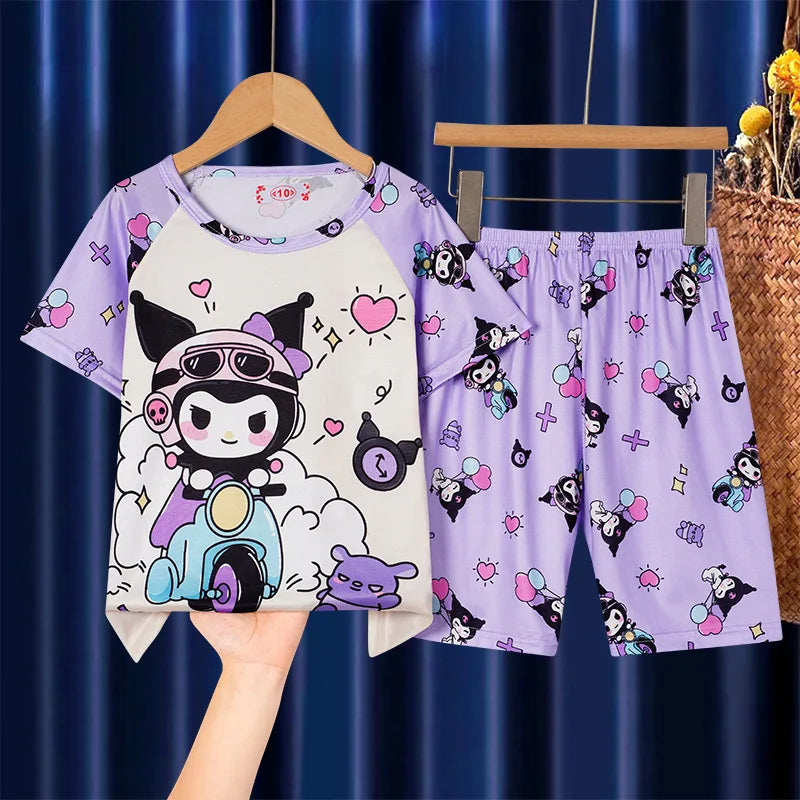 Summer Children's Pajamas Short Sleeve Girls Cartoon Old Boys Boys Home Clothes Set Pajama Sleepwear Robe Clothing Mother Kids Platonelstore