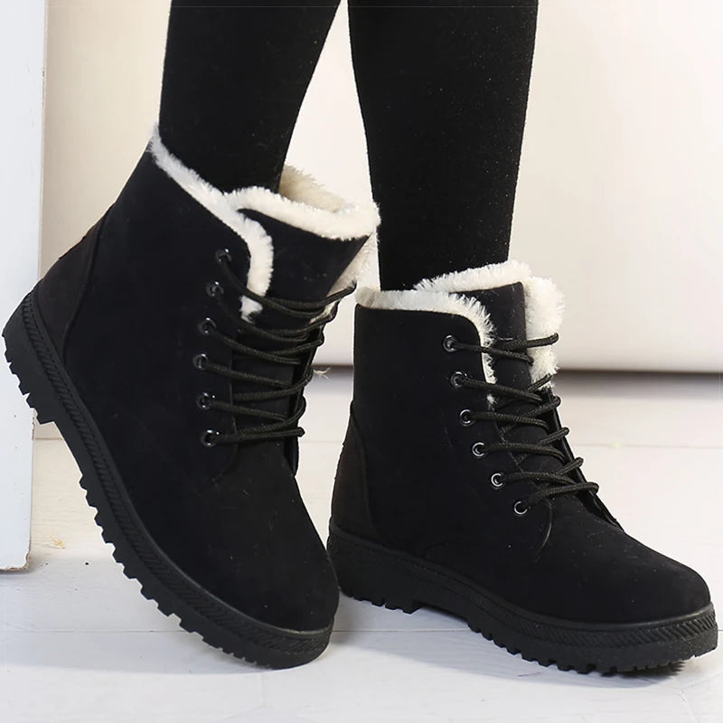 Women's Winter Boots Low Heels Women Boots With Fur Warm Winter Shoes Women Snow Boots Ankle Botas Mujer Winter Footwear Female Platonelstore