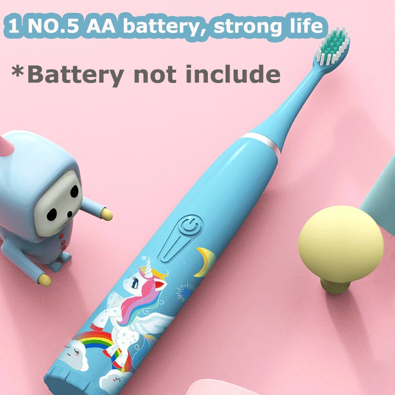Cartoon Electric Toothbrush Twins Kids Sonic Electric Toothbrushes with 5 Replacement Brush Heads Battery Electric Teeth Brush Platonelstore