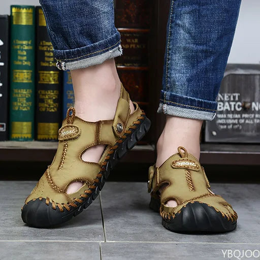 2022 New Summer Men's Sandals Soft Comfortable Breathable Leather Sandals Men Outdoor Beach Sports Sandals Plus Size Men's Shoes Platonelstore