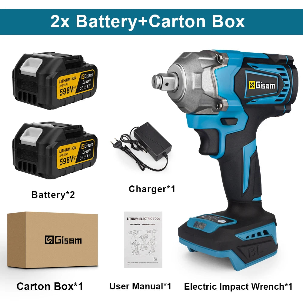 Gisam 1200N.M Torque Brushless Electric Impact Wrench 1/2 inch Cordless Wrench Screwdriver Power Tools For Makita 18V Battery Platonelstore