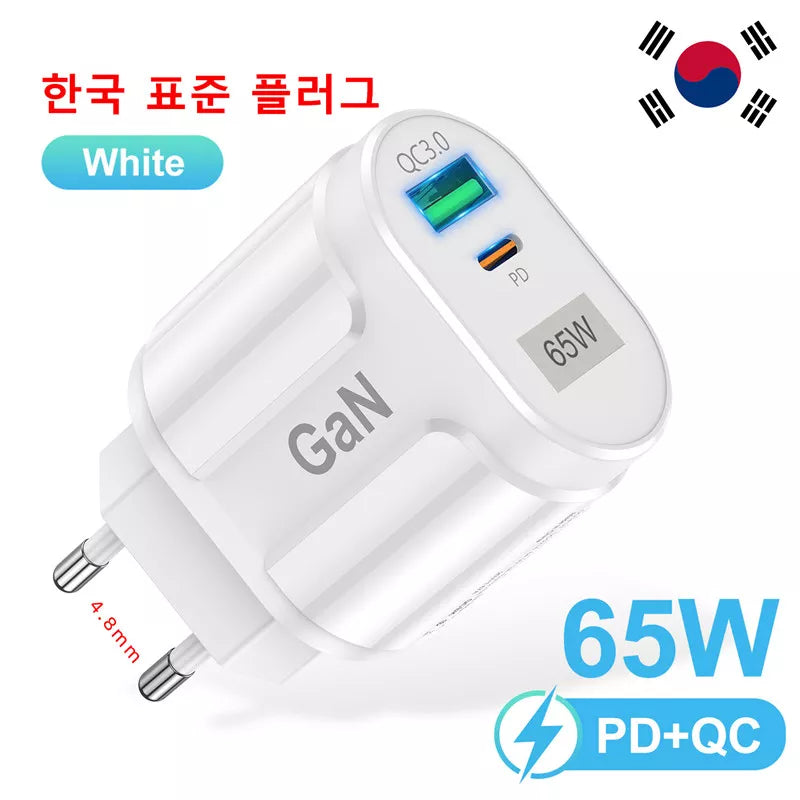 GaN 65W USB C Charger Quick Charge Korea Plug PD USB-C Type C Fast USB Charger For iPhone 13 Xiaomi Samsung Max Macbook Platonelstore