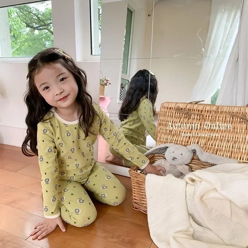 Children's Pajamas Set Autumn and Winter Long-sleeved Tops Cute Design Cartoon Pattern + Trousers Simple Style Home Clothes Platonelstore