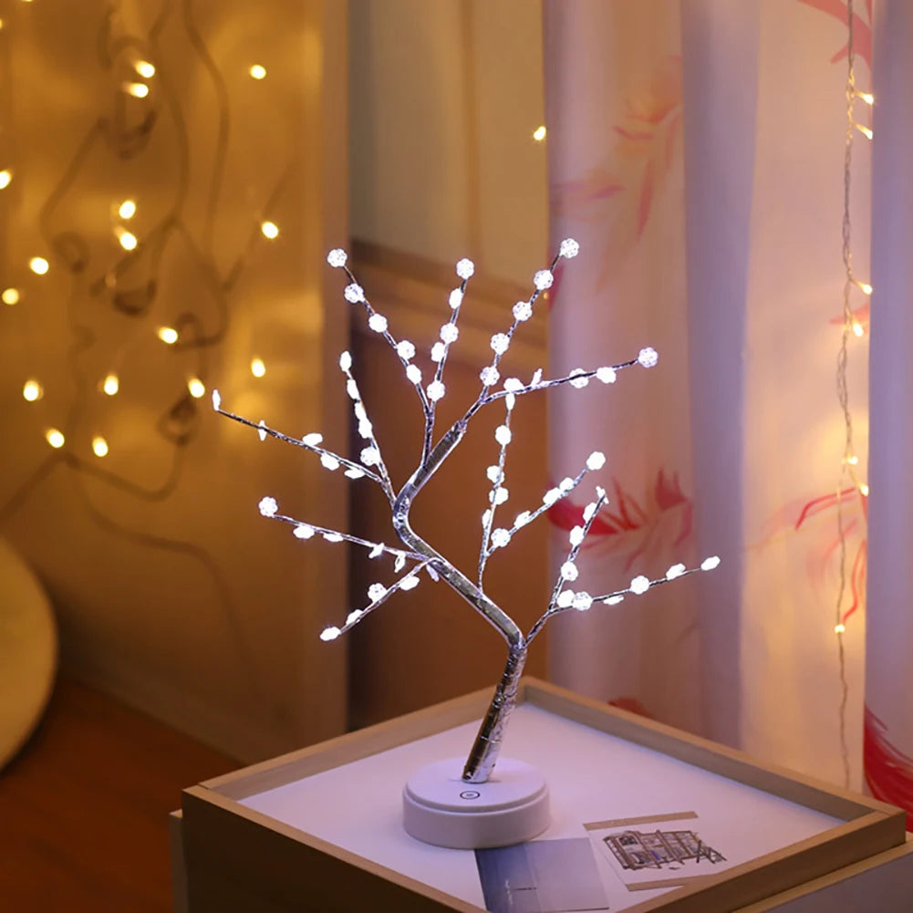 Fairy Light Spirit Tree Lamp Sparkly Tree Lamp Battery/USB Operated LED Mini Tree Warm Light Pearl Starry Night Light Platonel