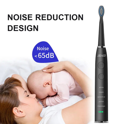 Seago Electric Toothbrush USB Rechargeable Adult 360 Days Long Battery Life with 4 Replacement Heads Gift SG-575 Platonelstore