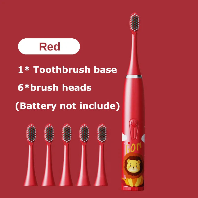 Cartoon Electric Toothbrush Twins Kids Sonic Electric Toothbrushes with 5 Replacement Brush Heads Battery Electric Teeth Brush Platonelstore