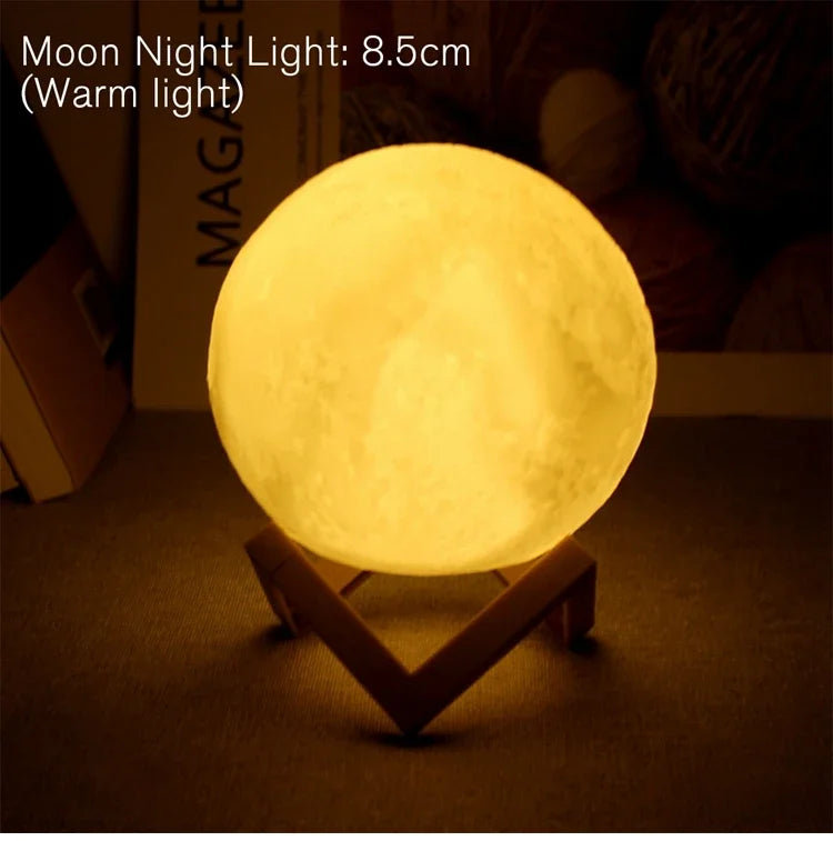8cm Moon Lamp LED Night Light Battery Powered With Stand Starry Lamp Bedroom Decor Night Lights Kids Gift Moon Lamp Platonel