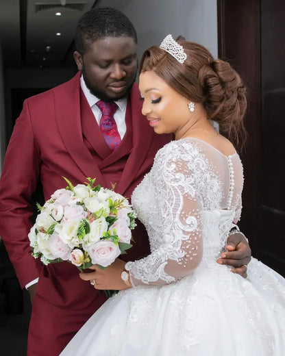 Flavinke Customized African Women Bll Gown Wedding Dresses 2025 Bridal Elegant Long Sleeves Beautiful Lace Dresses Platonelstore