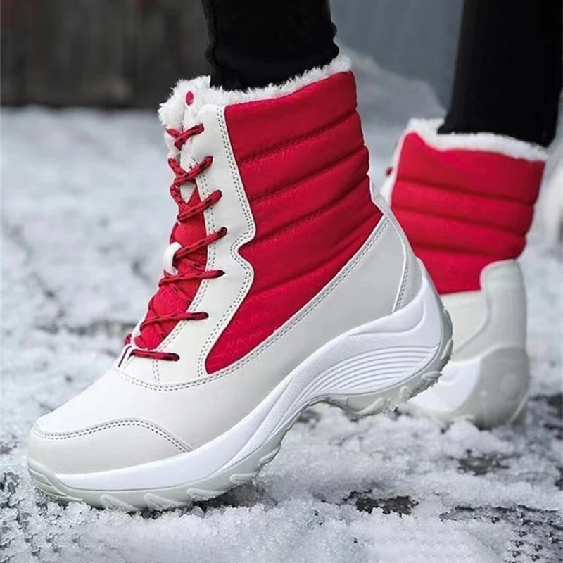 Women Boots Waterproof Heels Boots For Winter 2023 Tren Platform Ankle Boots Keep Warm Snow Shoes Plush Outdoor Short Boots Platonelstore