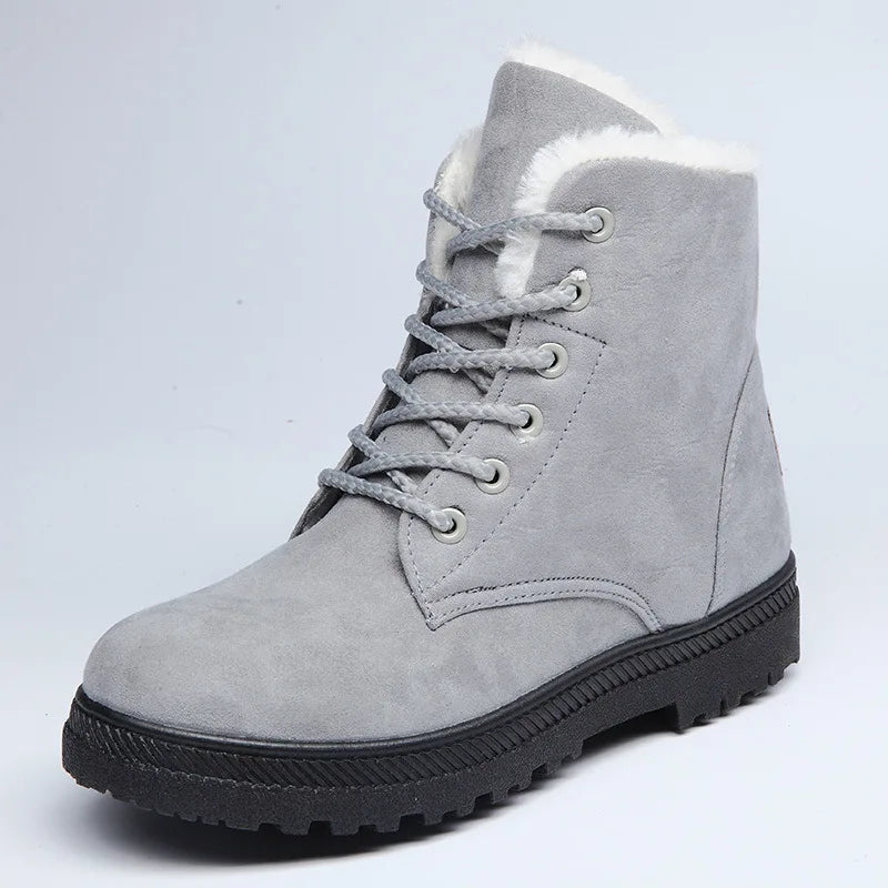 Crestar Women Winter Boots Lady Girls Fashion Warm Cotton Fur Lined Shoes Lace Up Comfortable Non Slip Ankle Platform Snow Boots Platonelstore
