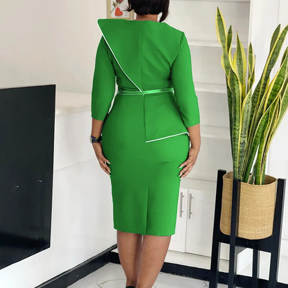 Elegant African Printed Wraparound Pencil Dress Women's Fashion Spring New Style D551 OL Skirt Bodycon Dress Elegant Manner Platonelstore