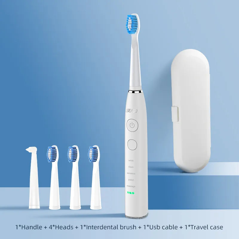 Seago Electric Toothbrush USB Rechargeable Adult 360 Days Long Battery Life with 4 Replacement Heads Gift SG-575 Platonelstore