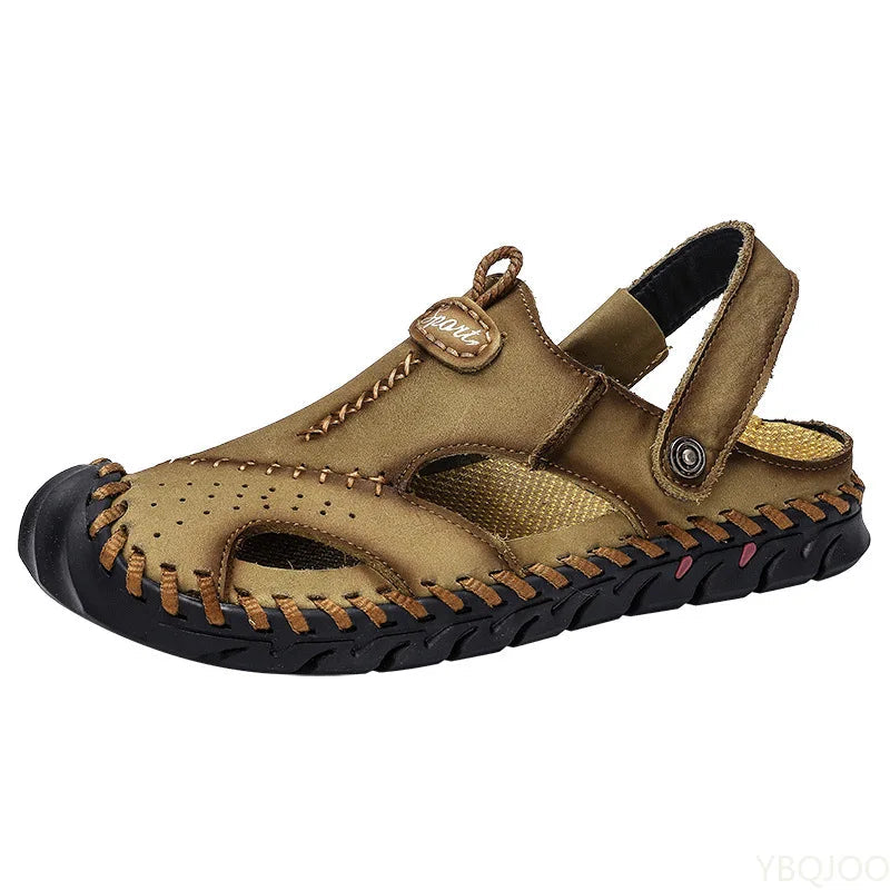 2022 New Summer Men's Sandals Soft Comfortable Breathable Leather Sandals Men Outdoor Beach Sports Sandals Plus Size Men's Shoes Platonelstore