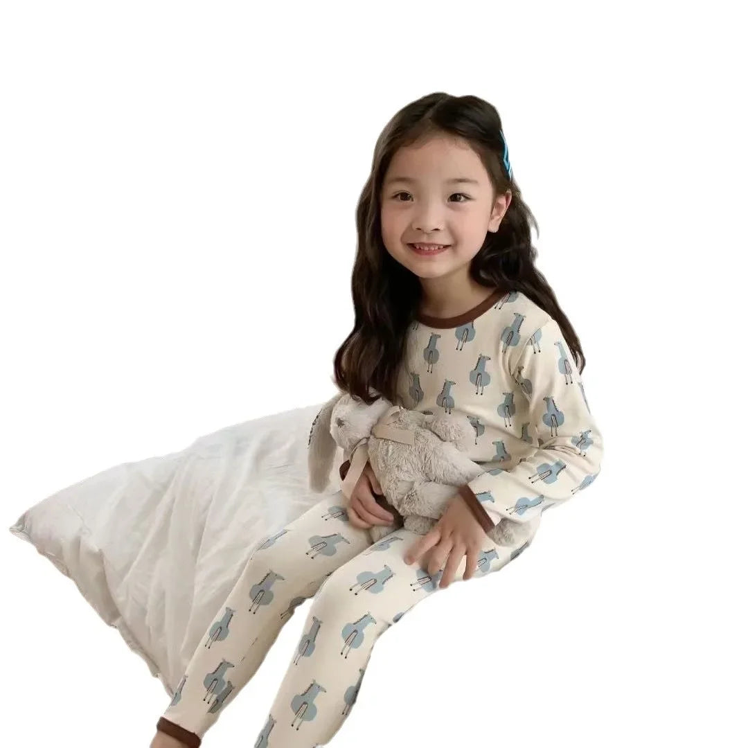 Children's Pajamas Set Autumn and Winter Long-sleeved Tops Cute Design Cartoon Pattern + Trousers Simple Style Home Clothes Platonelstore