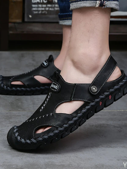 2022 New Summer Men's Sandals Soft Comfortable Breathable Leather Sandals Men Outdoor Beach Sports Sandals Plus Size Men's Shoes Platonelstore