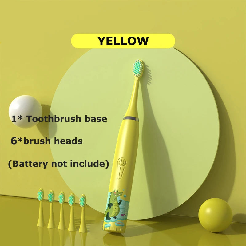 Cartoon Electric Toothbrush Twins Kids Sonic Electric Toothbrushes with 5 Replacement Brush Heads Battery Electric Teeth Brush Platonelstore