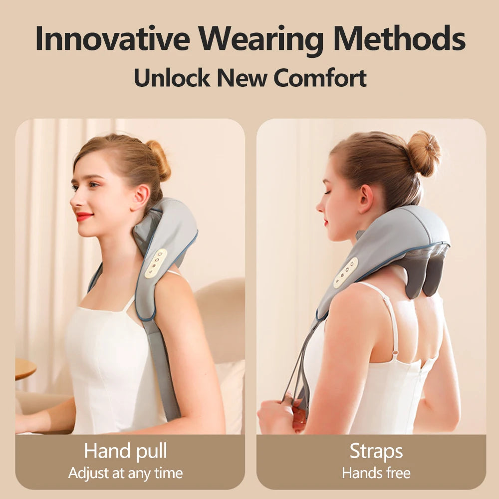 Massagers for Neck and Shoulder with Heat Shiatsu Kneading Neck Massager Rechargeable Cervical Massage Shawl Soothing Muscle Platonel