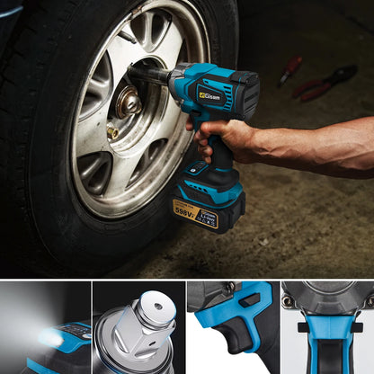 Gisam 1200N.M Torque Brushless Electric Impact Wrench 1/2 inch Cordless Wrench Screwdriver Power Tools For Makita 18V Battery Platonelstore