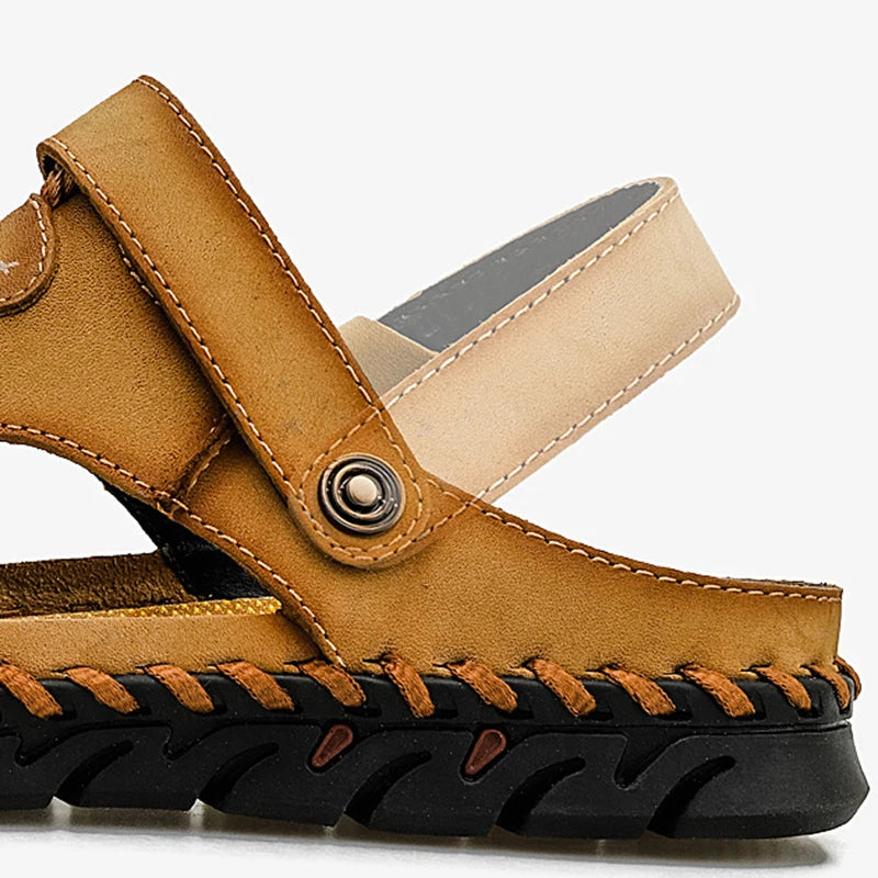 Fashion Men's Sandals Outdoor Hollow Leather Sandals Shoes Men Breathable Shoes Oversized Water Trekking Beach Sandals Casual Platonelstore