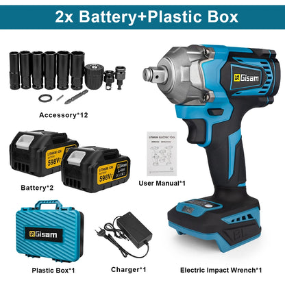 Gisam 1200N.M Torque Brushless Electric Impact Wrench 1/2 inch Cordless Wrench Screwdriver Power Tools For Makita 18V Battery Platonelstore