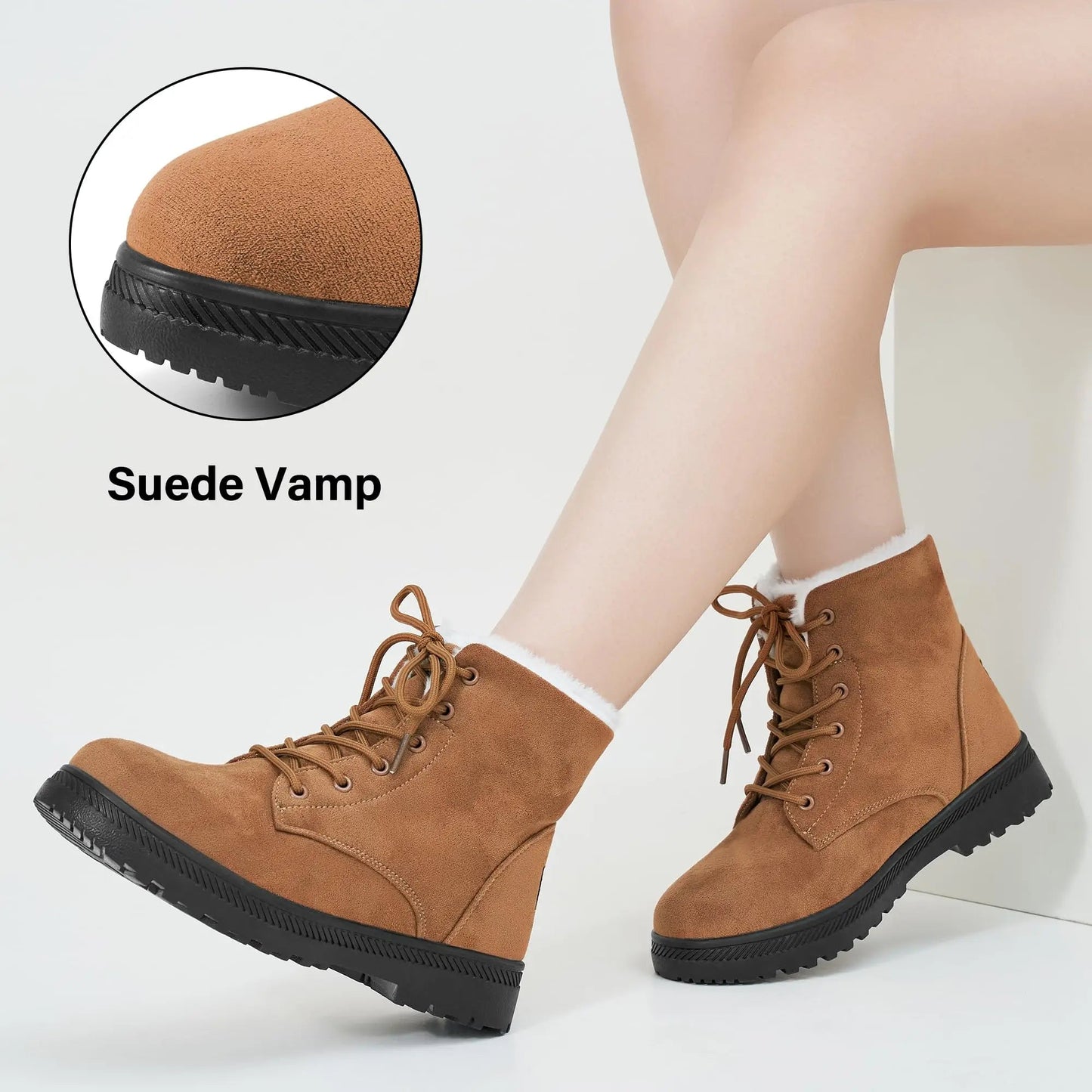 Crestar Women Winter Boots Lady Girls Fashion Warm Cotton Fur Lined Shoes Lace Up Comfortable Non Slip Ankle Platform Snow Boots Platonelstore