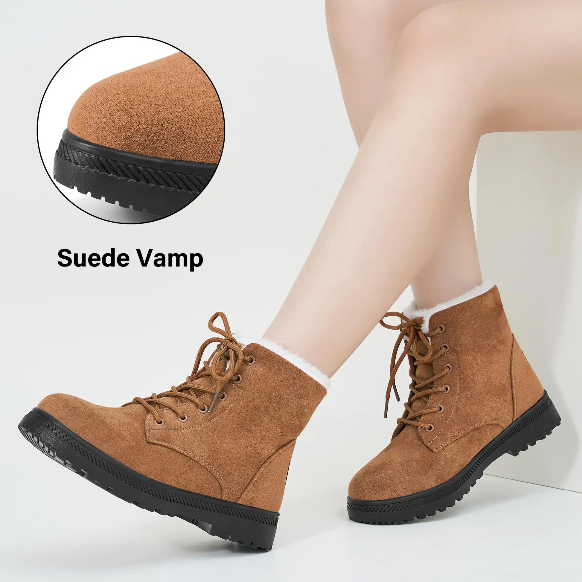 Crestar Women Winter Boots Lady Girls Fashion Warm Cotton Fur Lined Shoes Lace Up Comfortable Non Slip Ankle Platform Snow Boots Platonelstore