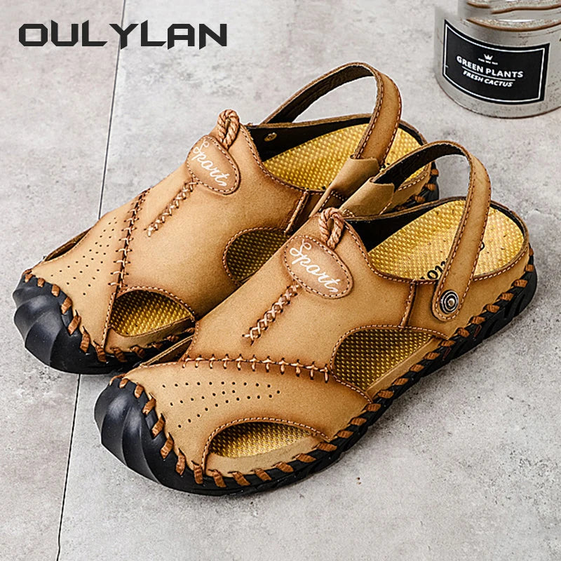 Fashion Men's Sandals Outdoor Hollow Leather Sandals Shoes Men Breathable Shoes Oversized Water Trekking Beach Sandals Casual Platonelstore
