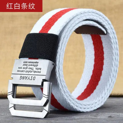 New Canvas Belt Man Belt Girl Teenager Double Ring Buckle Jeans with Military Student Cloth Belt Designer Belts pas taktyczny Platonelstore