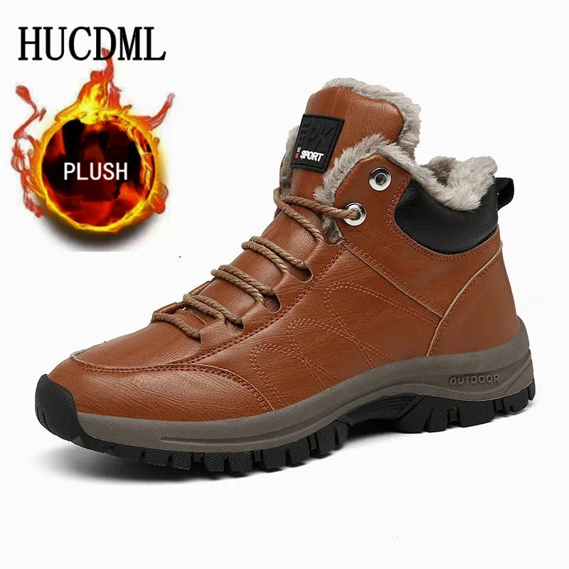 Winter Mens Boots 2023 New Warm Plush Leather Snow Ankle Boots Outdoor Work Casual Shoes Non-slip Rubber Bota Masculina Platonelstore