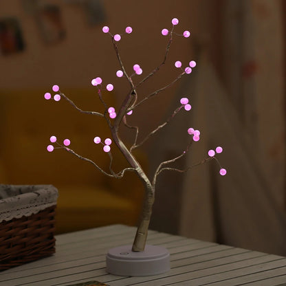 Fairy Light Spirit Tree Lamp Sparkly Tree Lamp Battery/USB Operated LED Mini Tree Warm Light Pearl Starry Night Light Platonel